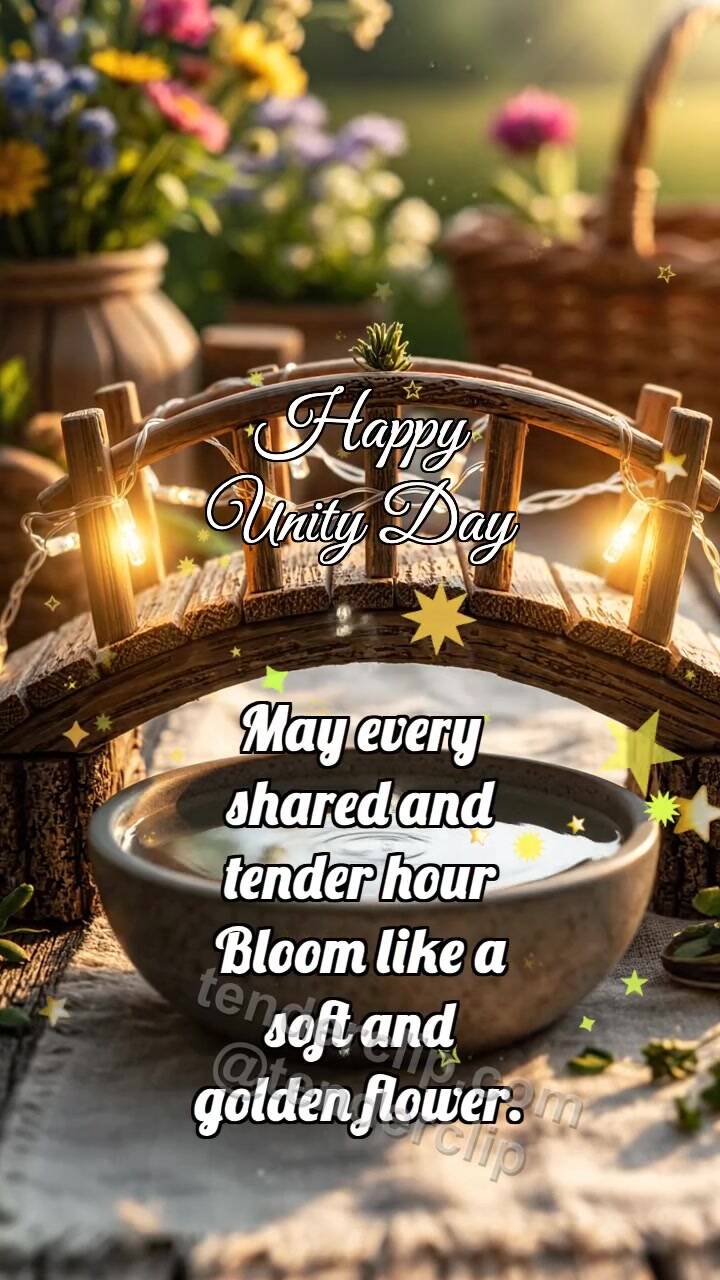 Animated greeting card about Happy Unity Day: Bridge Links Lights