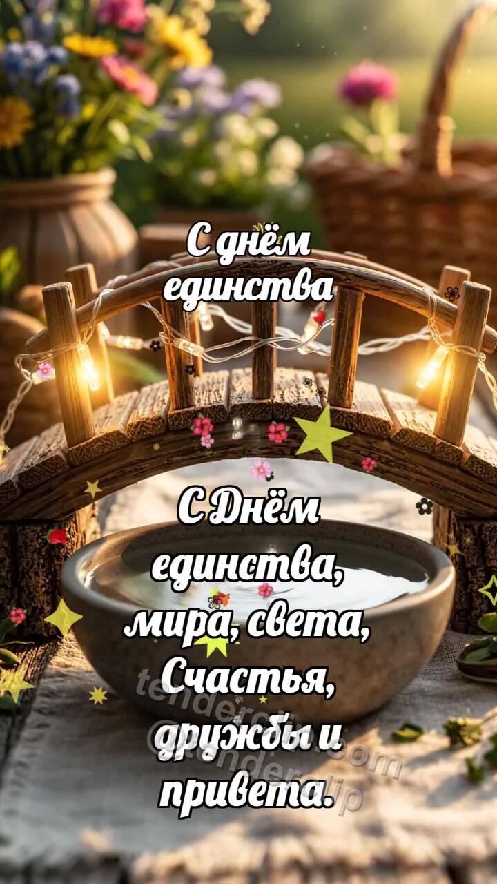 Анимационная открытка на тему С днём единства: Мостик соединяет огни