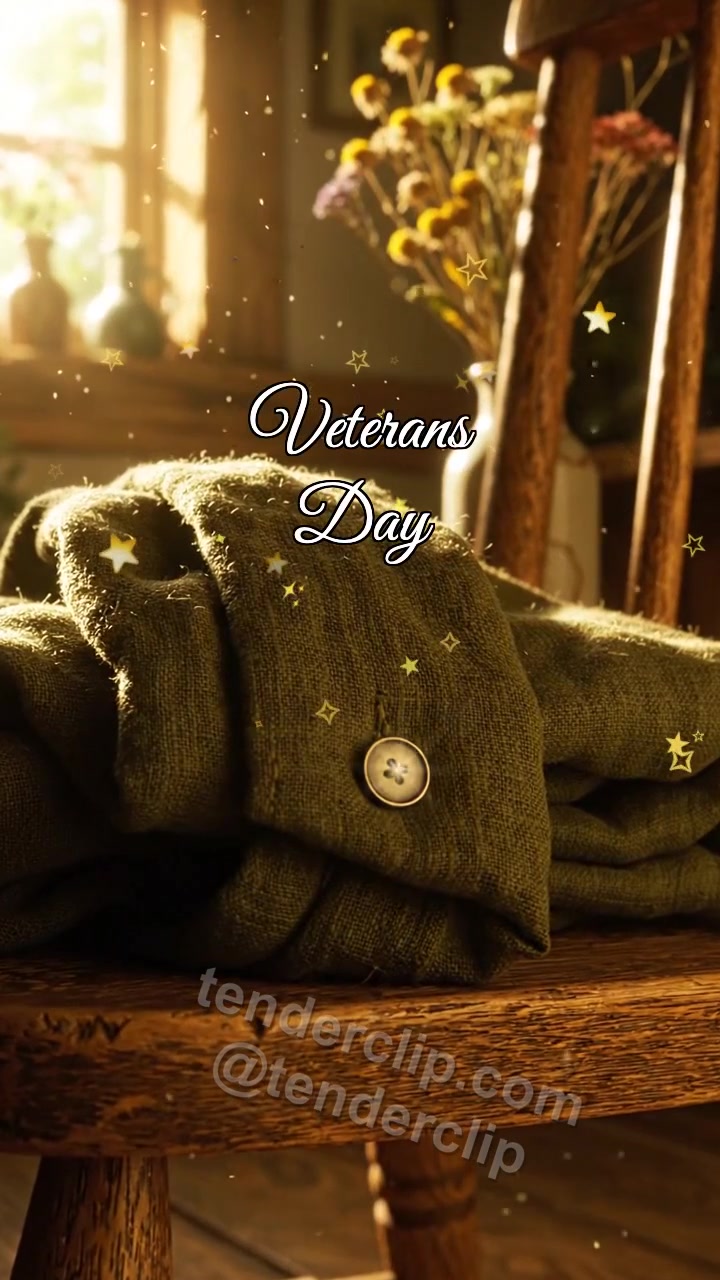 Animated greeting card about Veterans Day: Button Catches Dawn