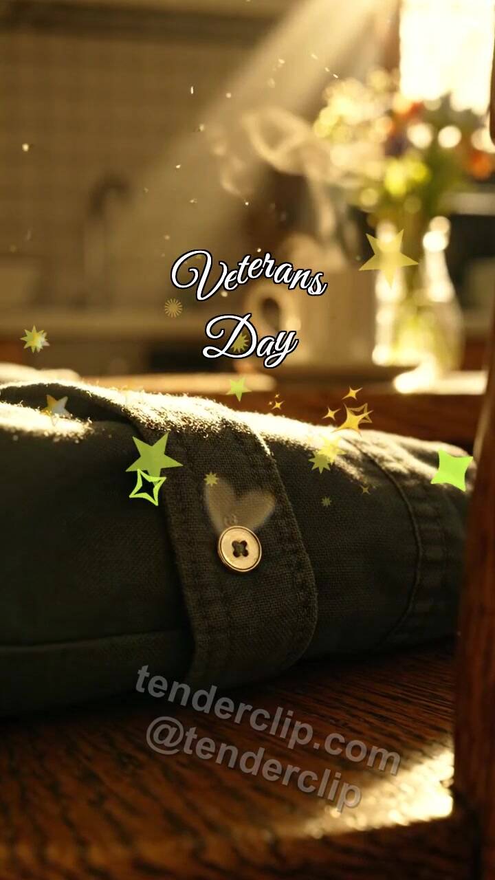 Animated greeting card about Veterans Day: Button Catches Dawn