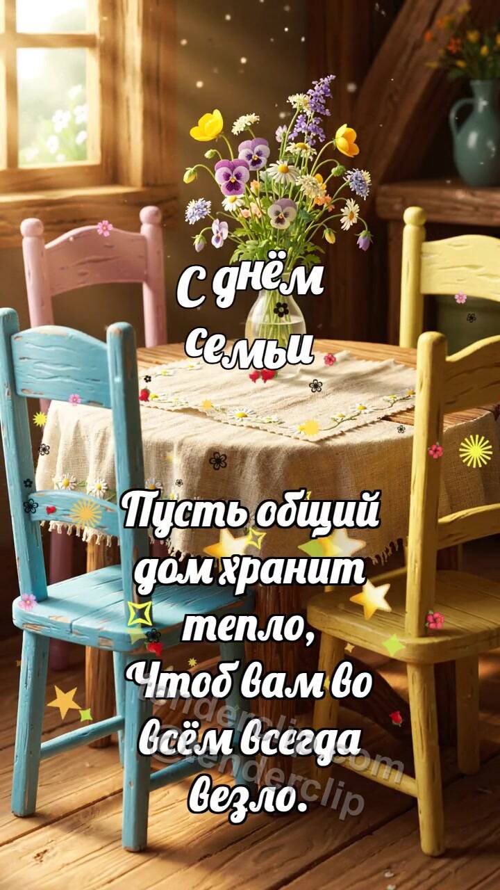 Анимационная открытка на тему С днём семьи: Стулья собирают круг