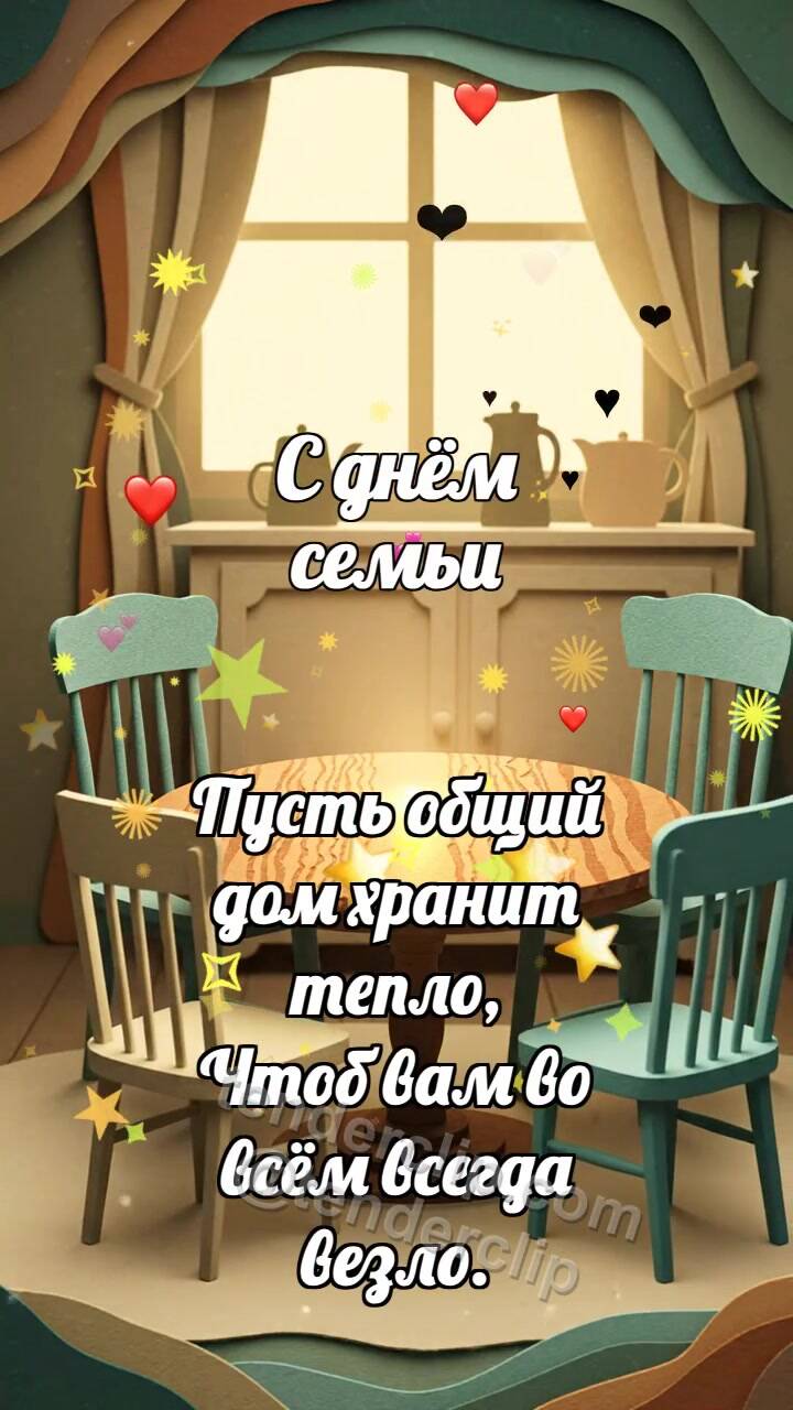 Анимационная открытка на тему С днём семьи: Стулья собирают круг