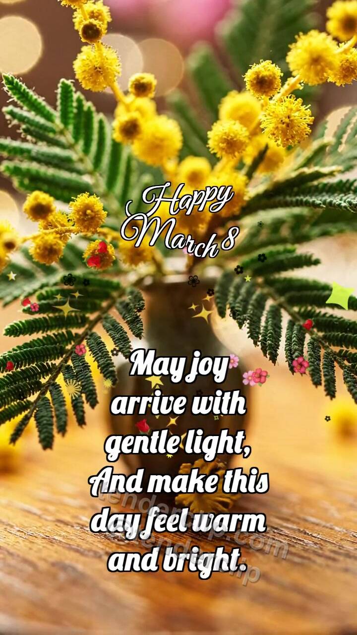 Animated greeting card about Happy March 8: Mimosa Drops Sunshine