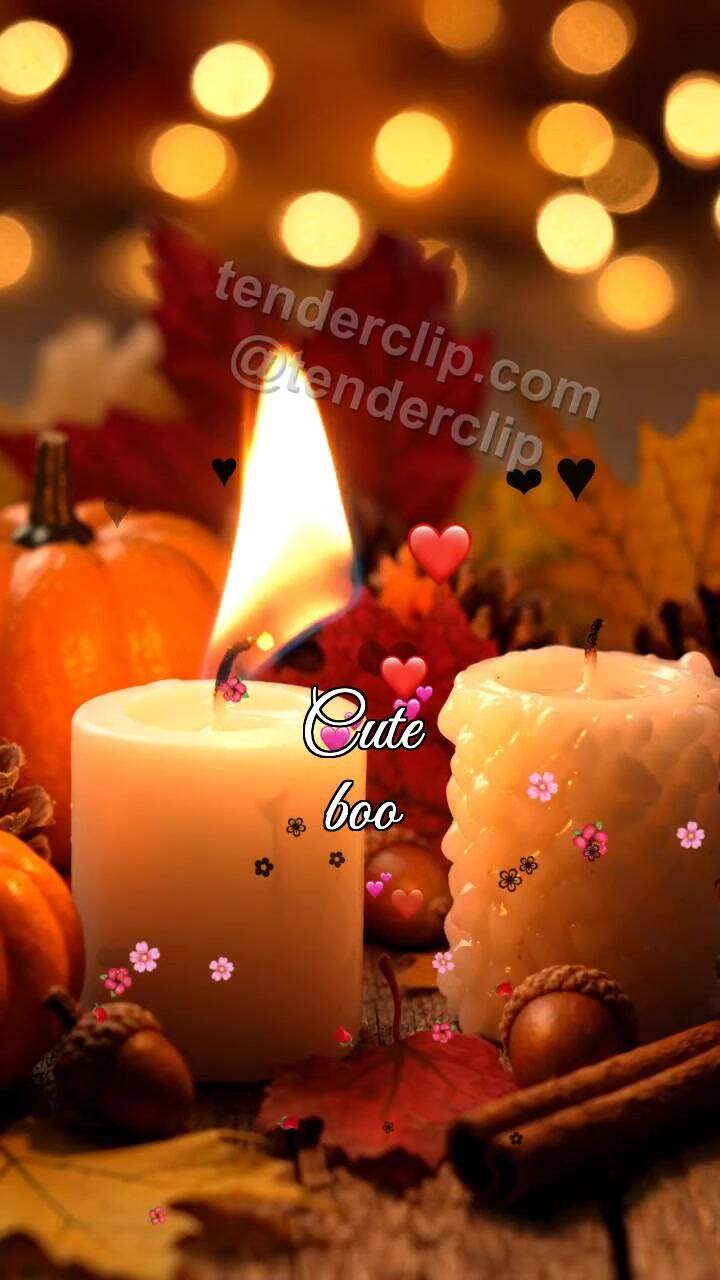 Animated greeting card about Cute boo: candle shares a flame