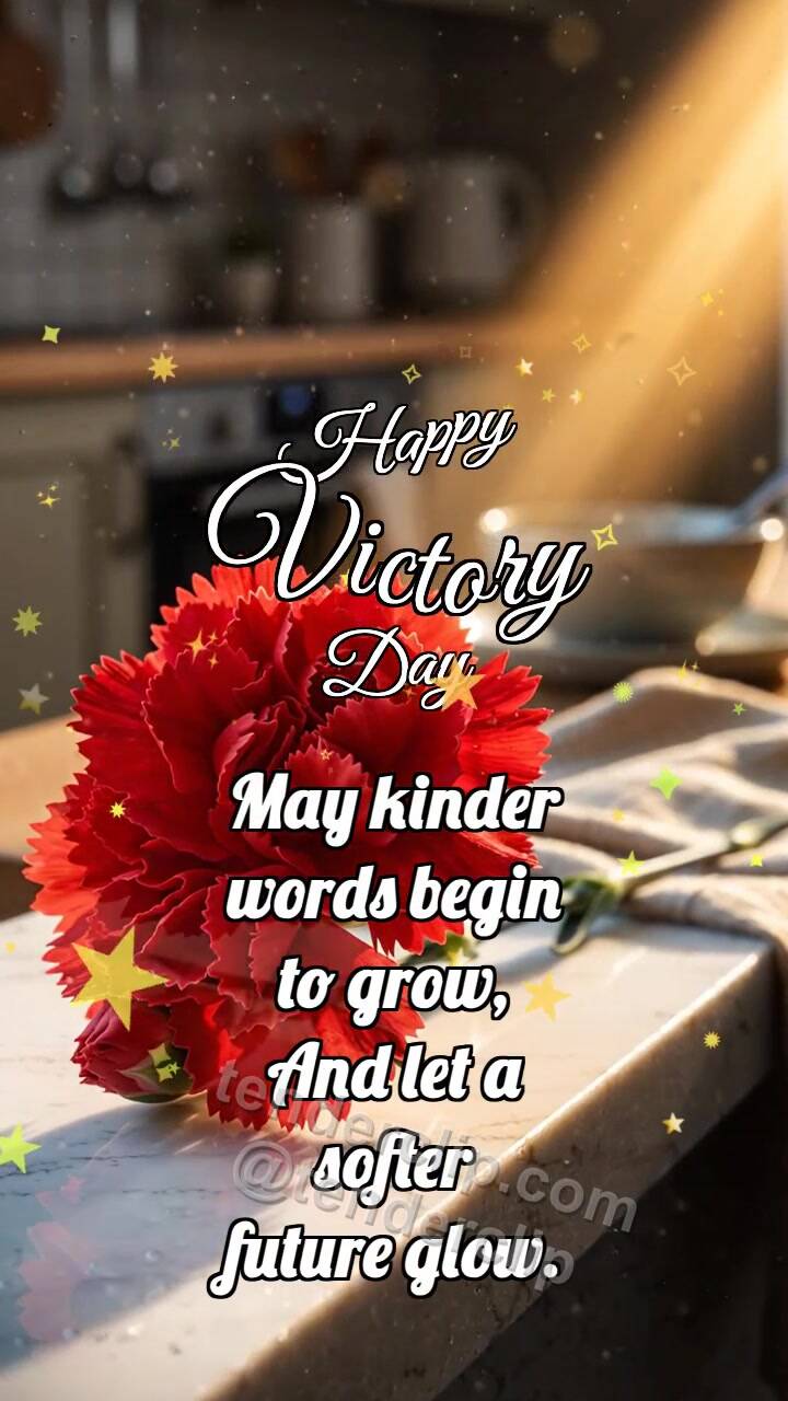 Animated greeting card about Happy Victory Day: Carnation Catches Dawn