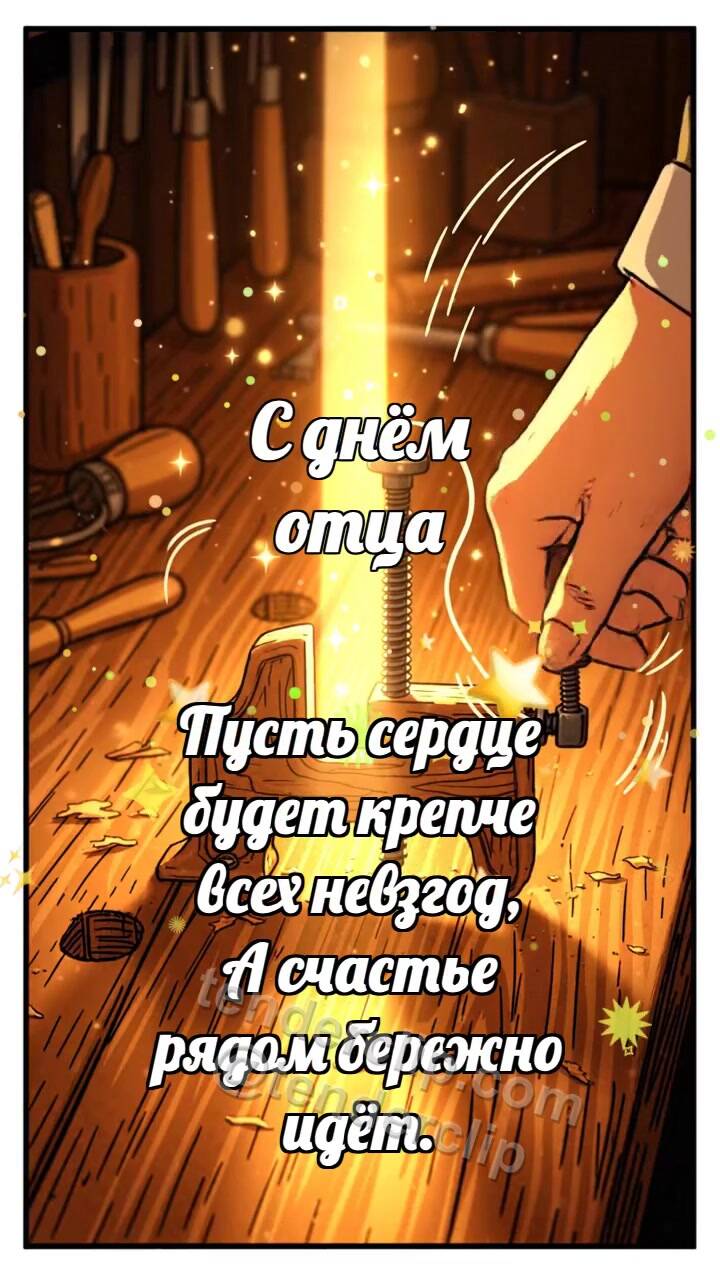 Анимационная открытка на тему С днём отца: Ручная струбцина держит луч