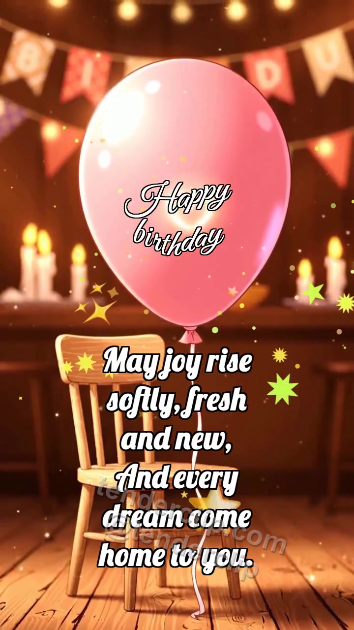 Animated greeting card about Happy birthday: Balloon Holds Glint