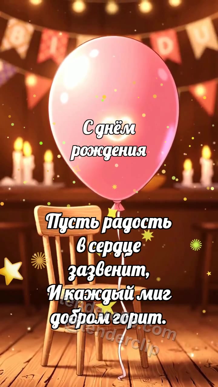Анимационная открытка на тему С днём рождения: Воздушный шарик держит блик