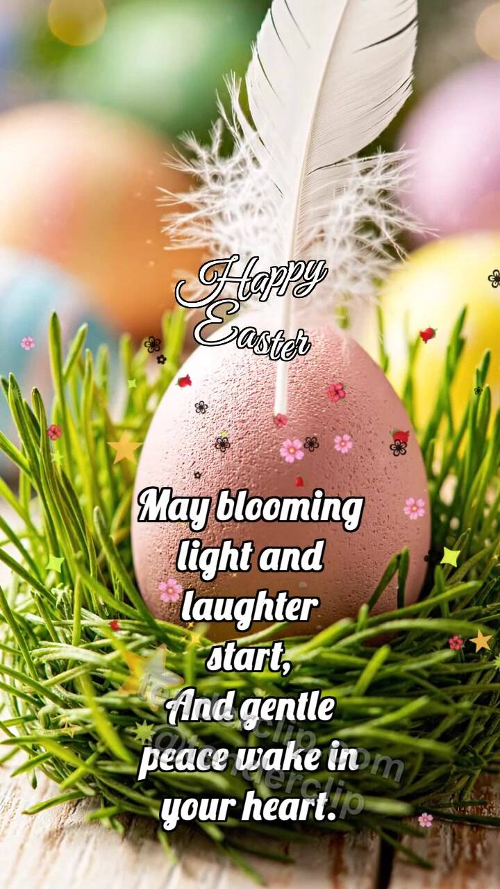 Animated greeting card about Happy Easter: Egg Catches Feather