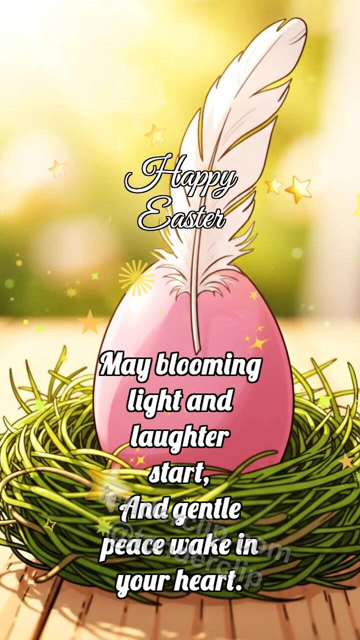 Animated greeting card about Happy Easter: Egg Catches Feather