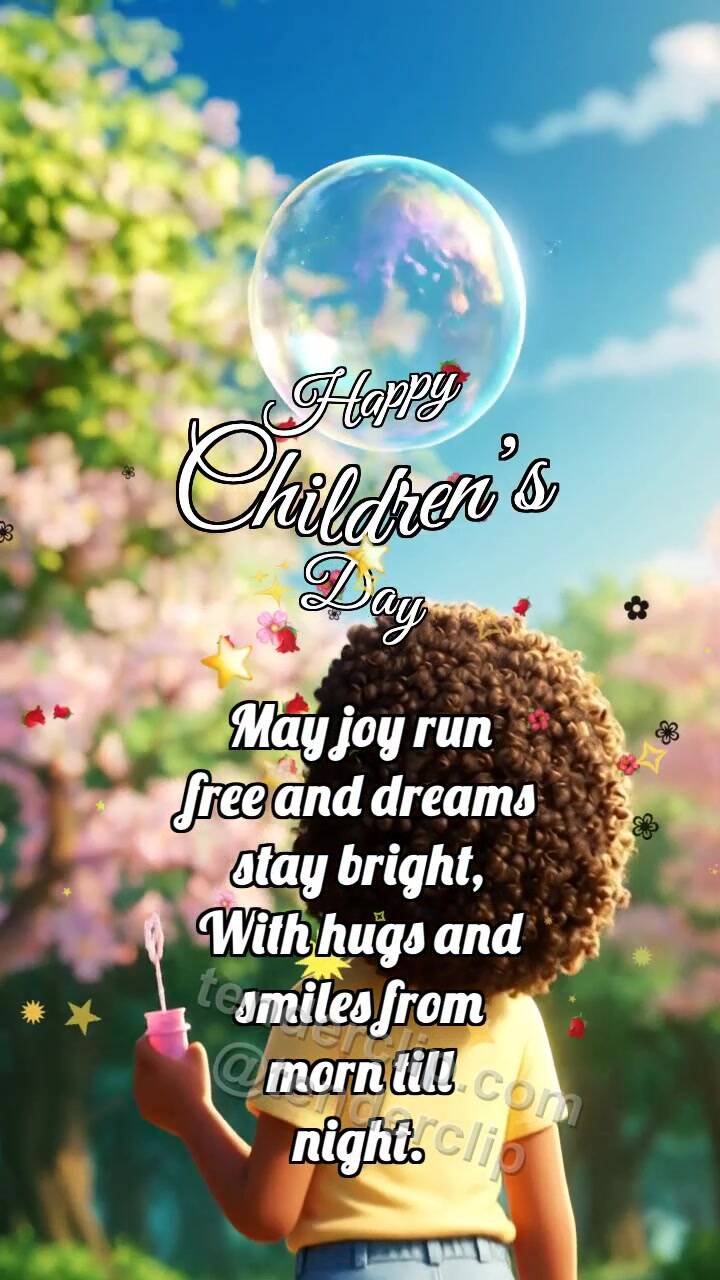 Animated greeting card about Happy Children’s Day: Bubble Gives Crown