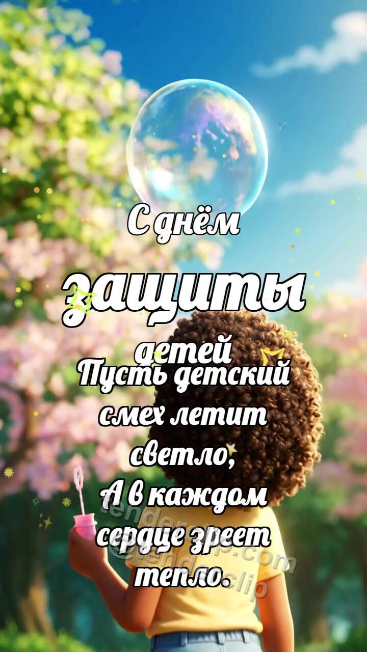 Анимационная открытка на тему С днём защиты детей: Пузырь дарит корону