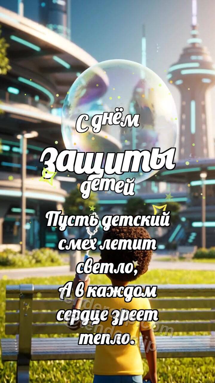 Анимационная открытка на тему С днём защиты детей: Пузырь дарит корону