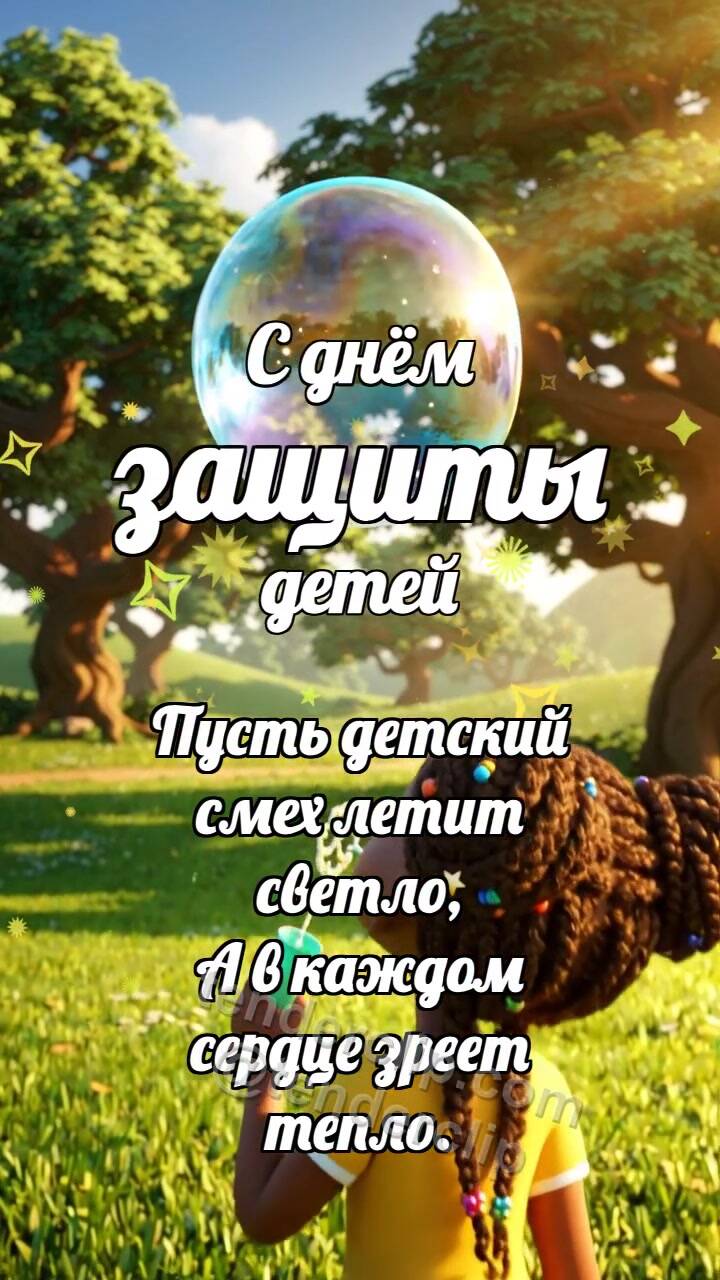 Анимационная открытка на тему С днём защиты детей: Пузырь дарит корону