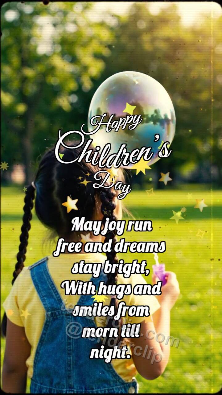 Animated greeting card about Happy Children’s Day: Bubble Gives Crown
