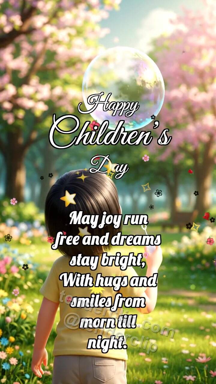 Animated greeting card about Happy Children’s Day: Bubble Gives Crown