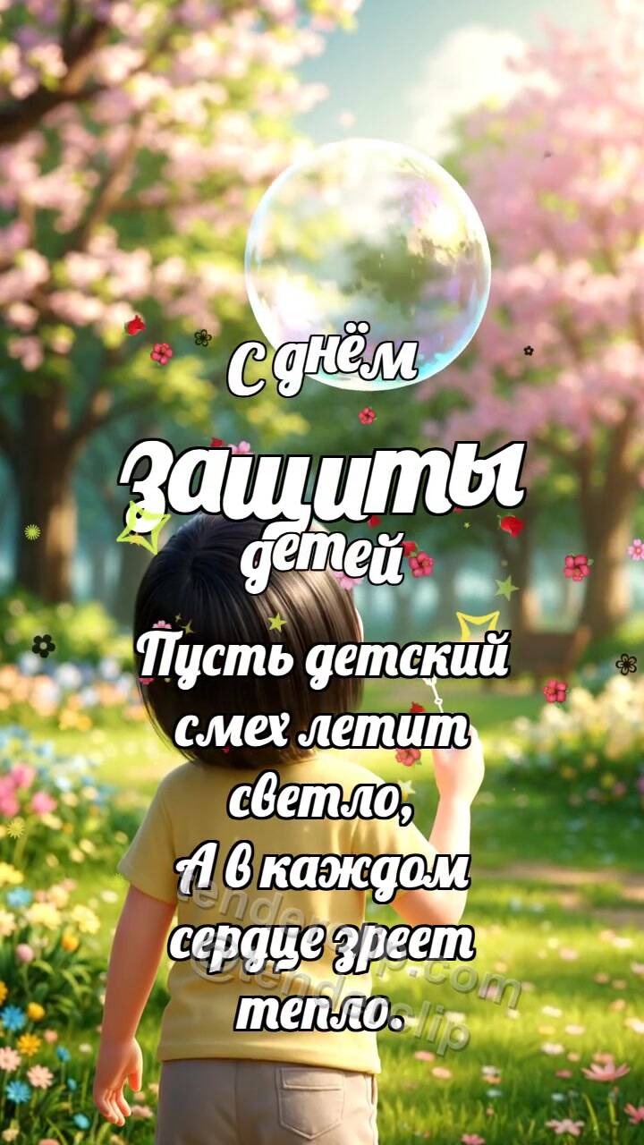 Анимационная открытка на тему С днём защиты детей: Пузырь дарит корону