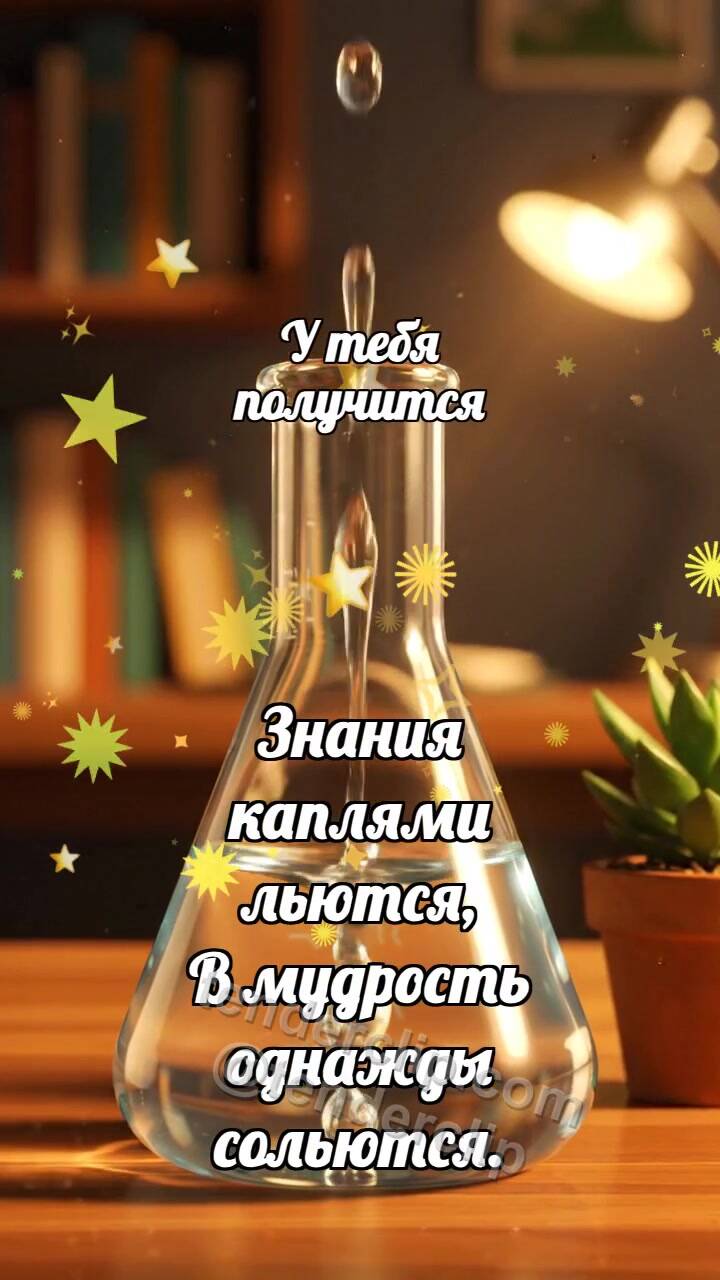 Анимационная открытка на тему У тебя получится: Капли наполняют колбу
