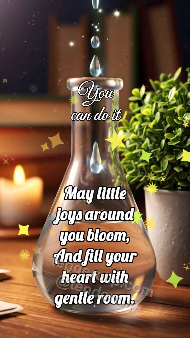 Animated greeting card about You can do it: Drops Fill Flask