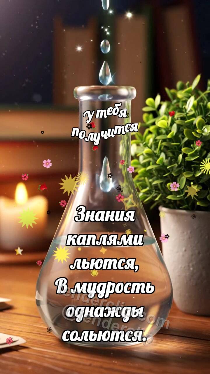 Анимационная открытка на тему У тебя получится: Капли наполняют колбу