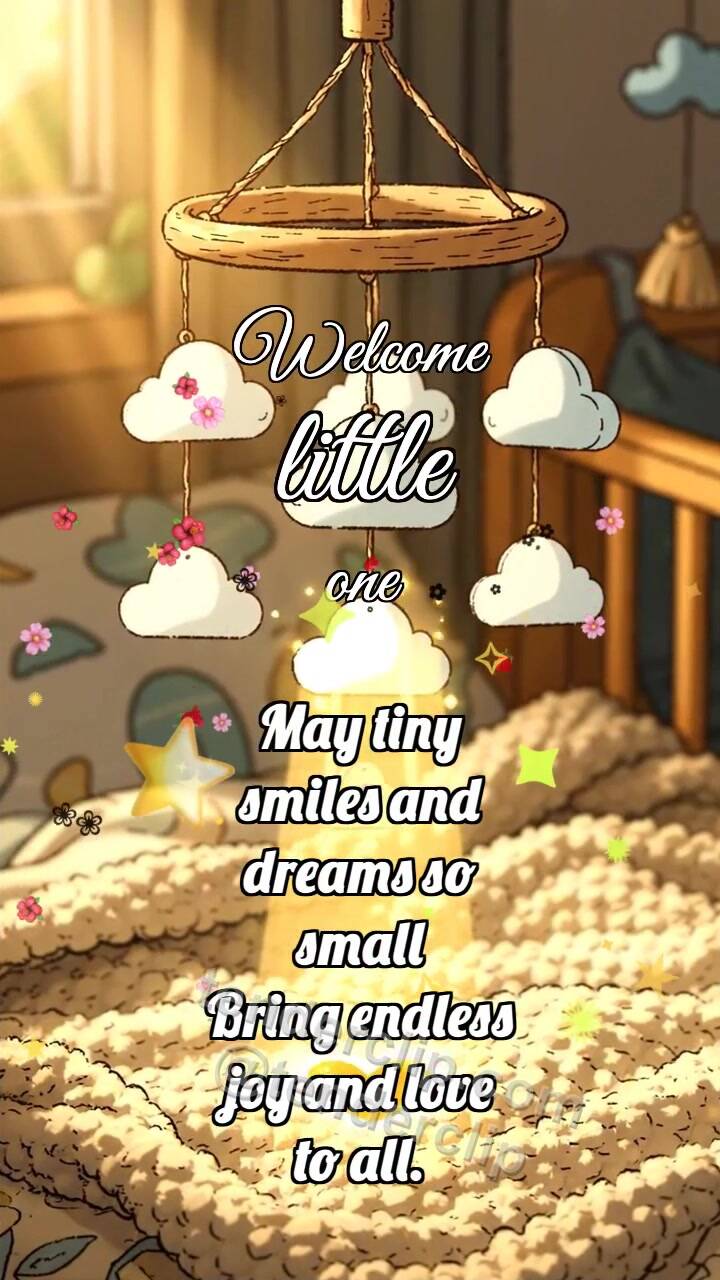 Animated greeting card about Welcome little one: Mobile Catches Cloud