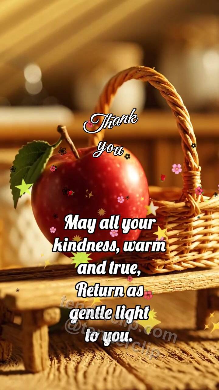 Animated greeting card about Thank you: Basket Accepts Apple