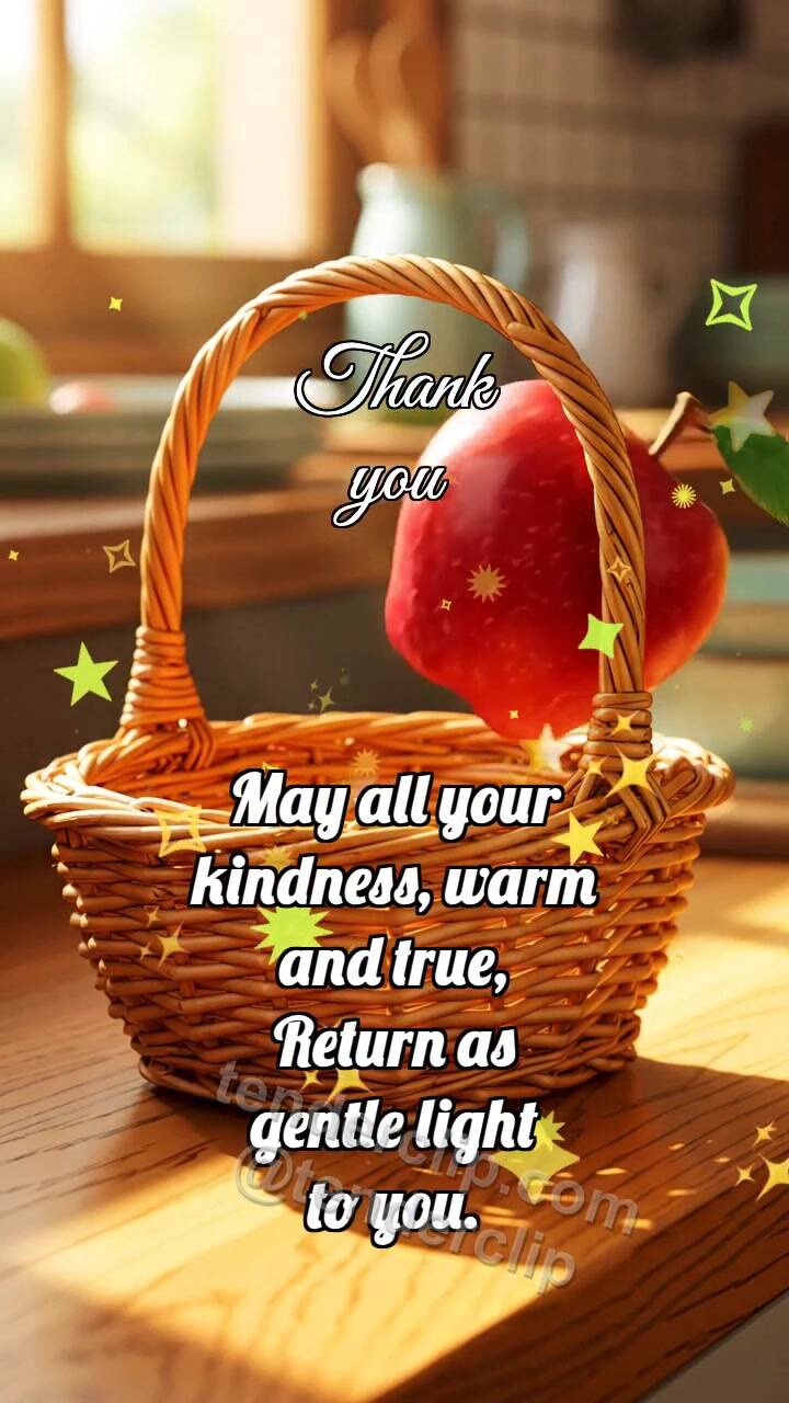 Animated greeting card about Thank you: Basket Accepts Apple