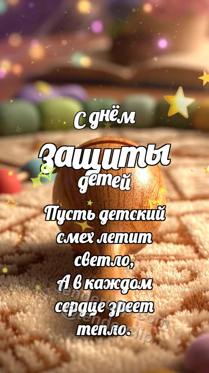 Анимационная открытка на тему С днём защиты детей: Деревянный маракас ловит горошину