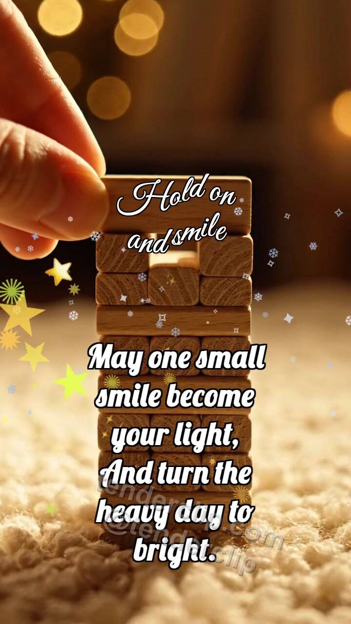 Animated greeting card about Hold on and smile: Block Completes Tower