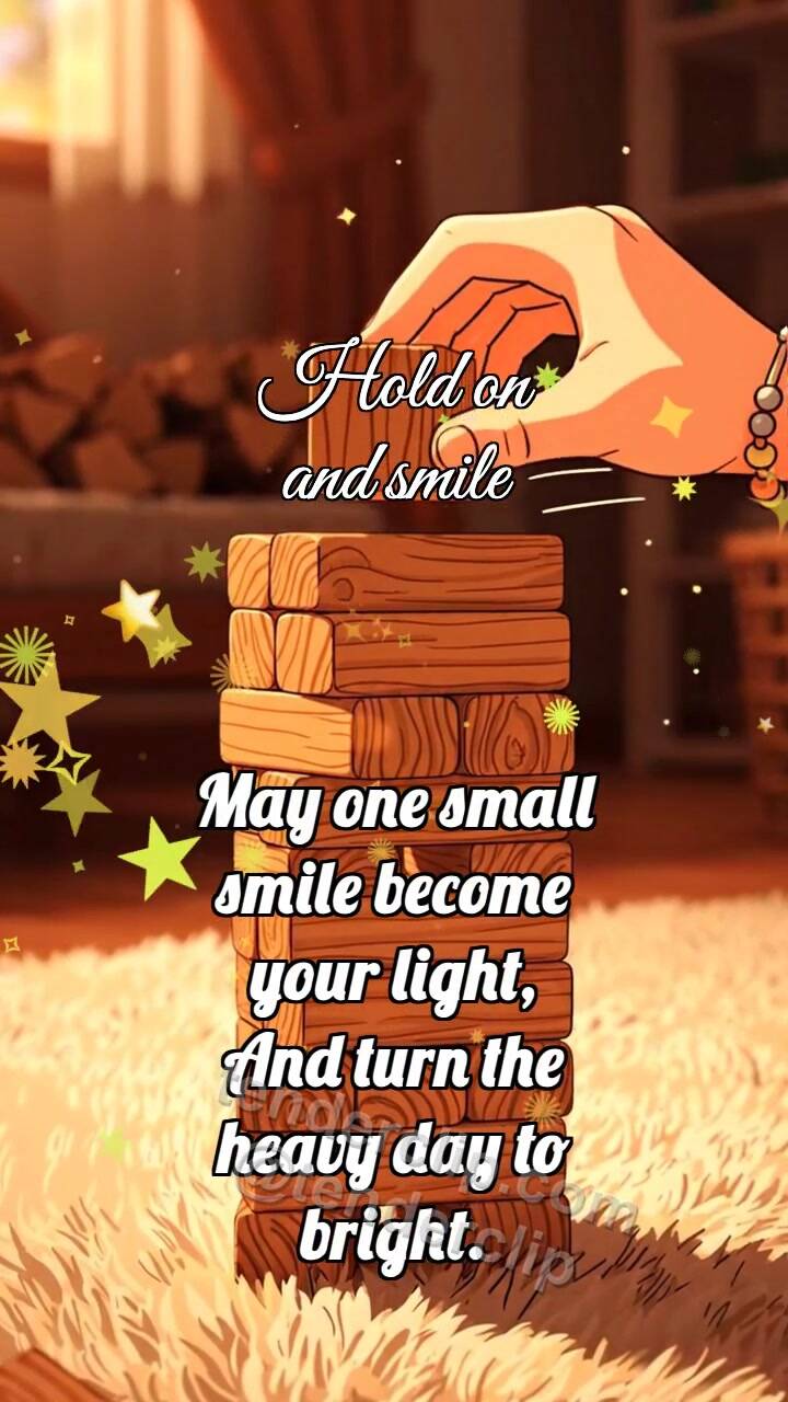 Animated greeting card about Hold on and smile: Block Completes Tower