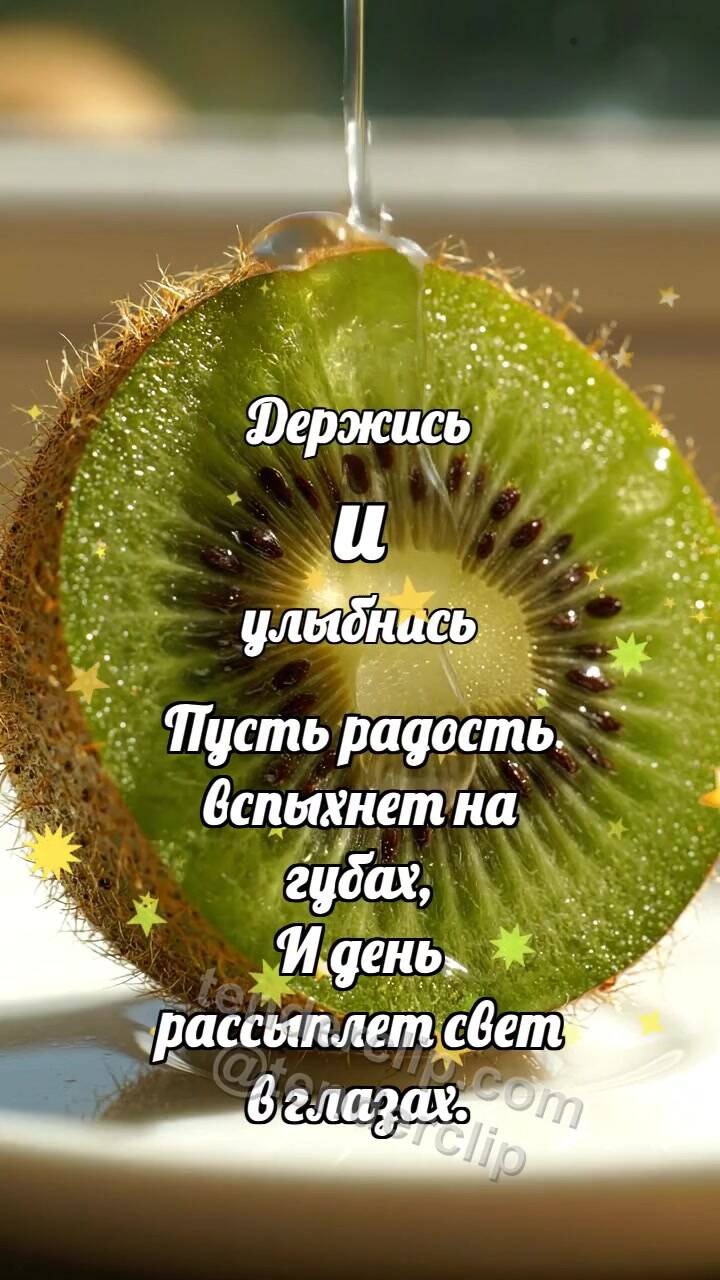 Анимационная открытка на тему Держись и улыбнись: Киви ловит каплю