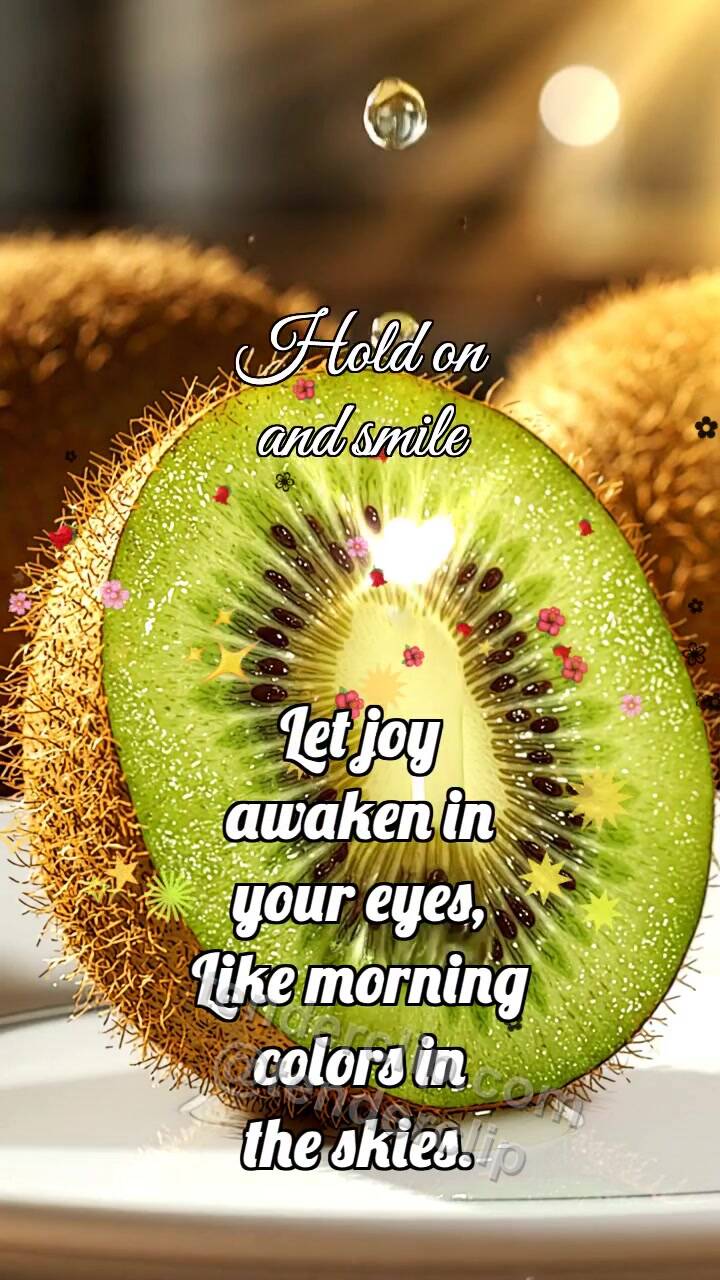 Animated greeting card about Hold on and smile: Kiwi Catches Drop