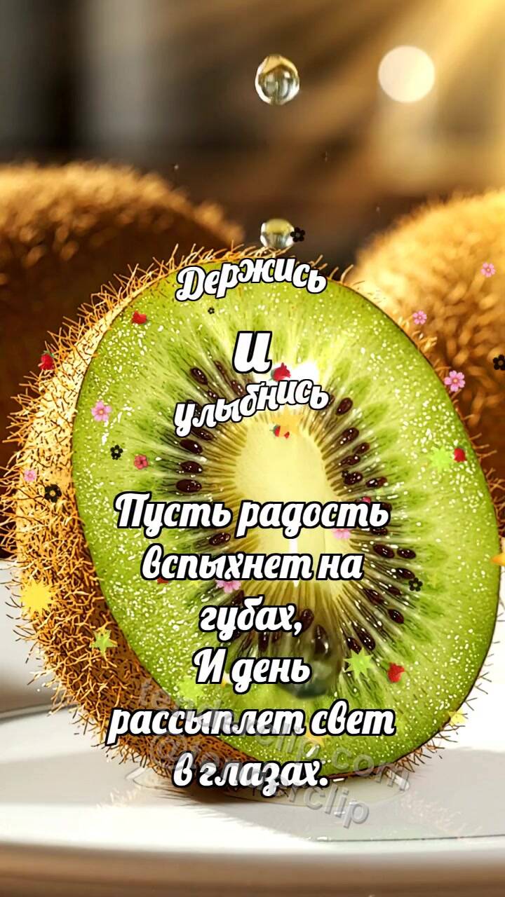 Анимационная открытка на тему Держись и улыбнись: Киви ловит каплю