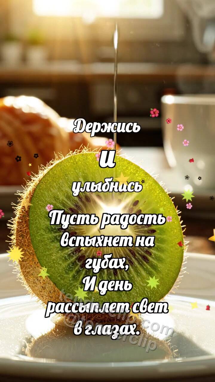 Анимационная открытка на тему Держись и улыбнись: Киви ловит каплю
