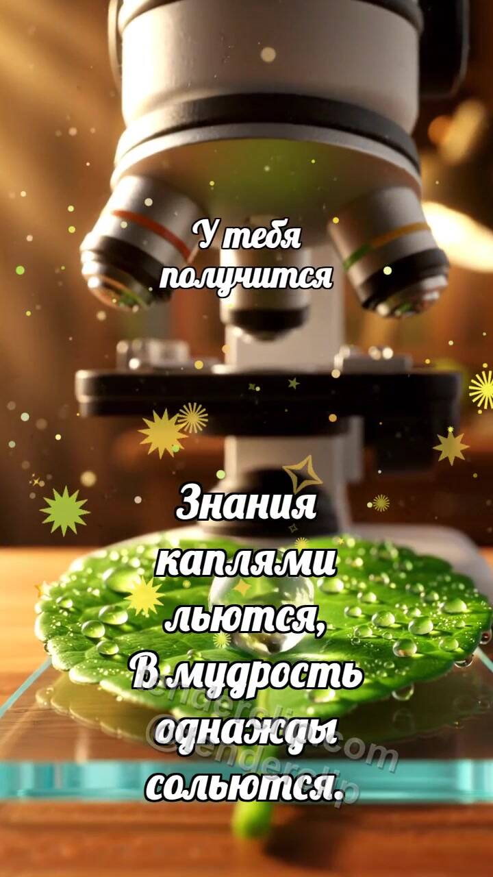 Анимационная открытка на тему У тебя получится: Микроскоп ловит росу