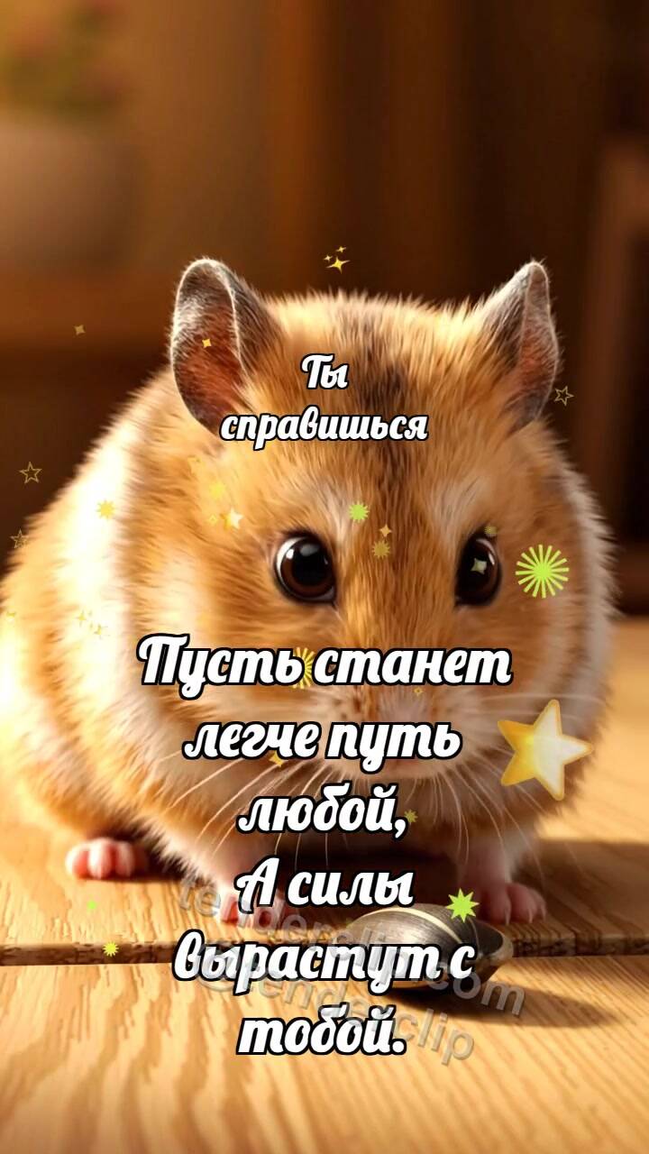 Анимационная открытка на тему Ты справишься: Хомячок тянется к семечку