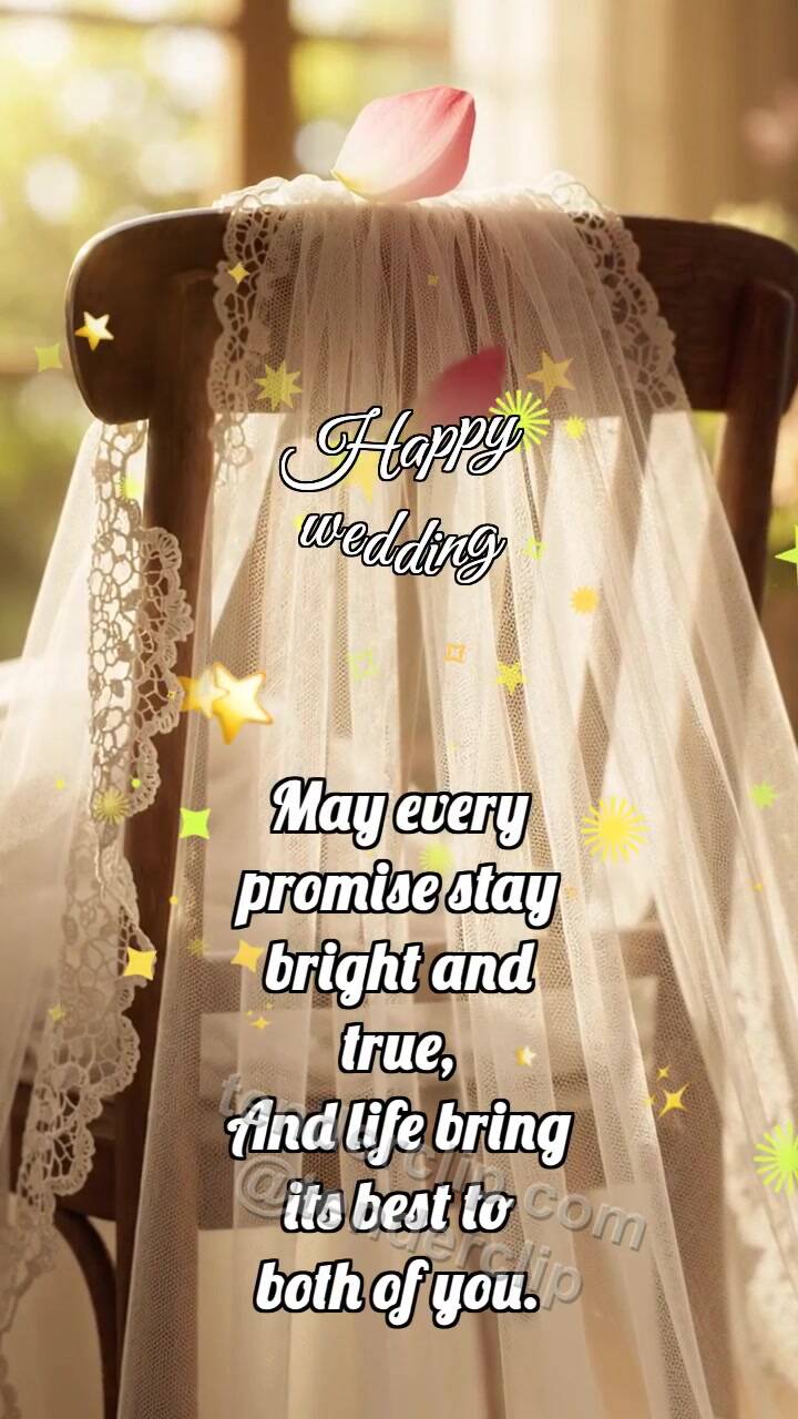 Animated greeting card about Happy wedding: Veil Catches Petal