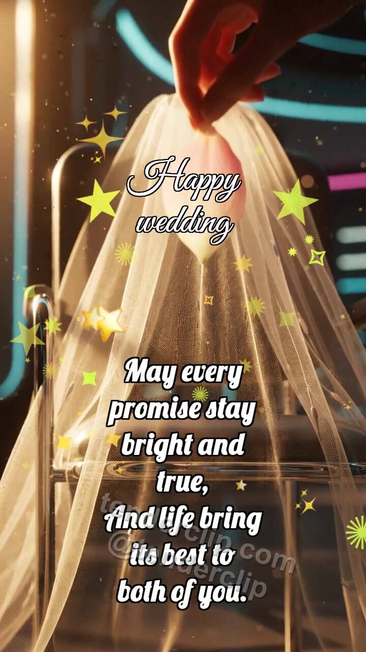 Animated greeting card about Happy wedding: Veil Catches Petal