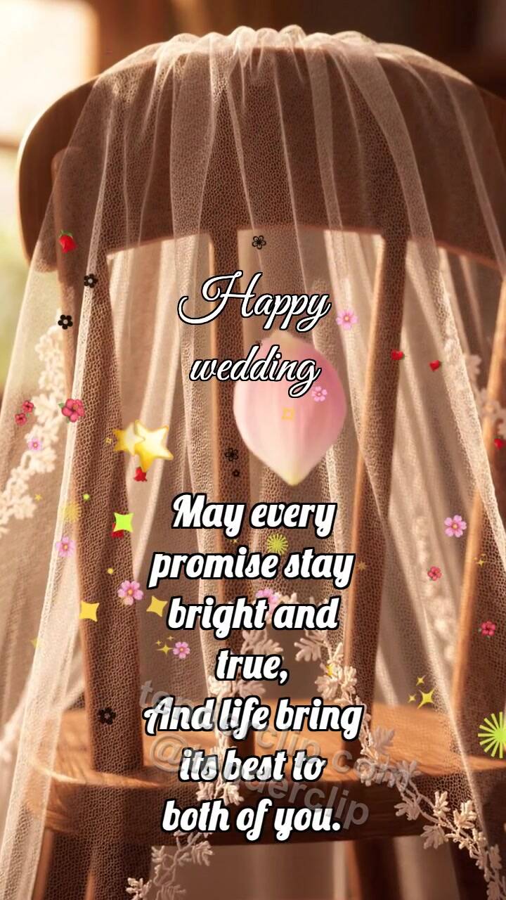 Animated greeting card about Happy wedding: Veil Catches Petal