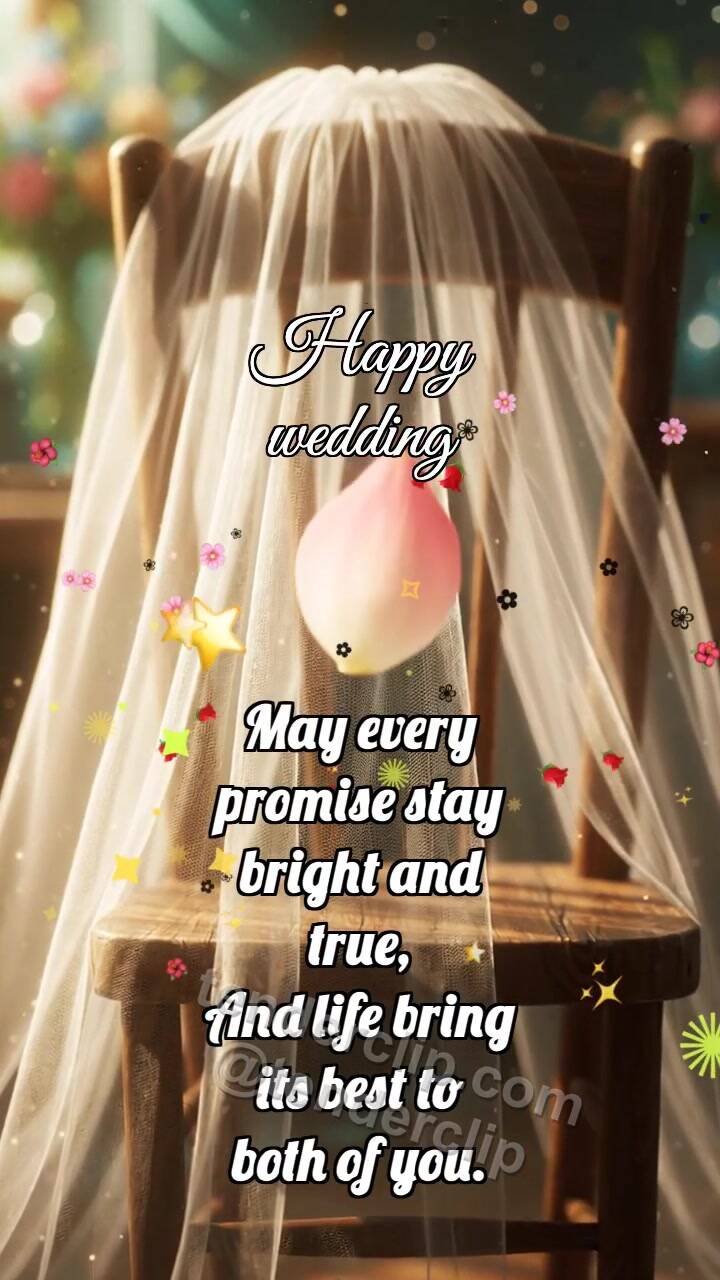 Animated greeting card about Happy wedding: Veil Catches Petal
