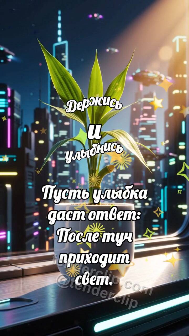 Анимационная открытка на тему Держись и улыбнись: Бамбук выпрямляет лист