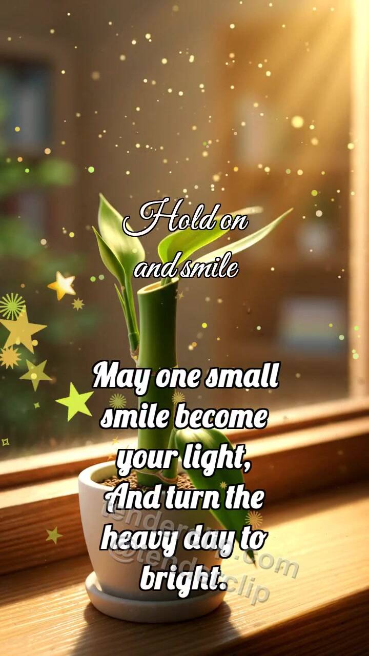 Animated greeting card about Hold on and smile: Bamboo Straightens Leaf
