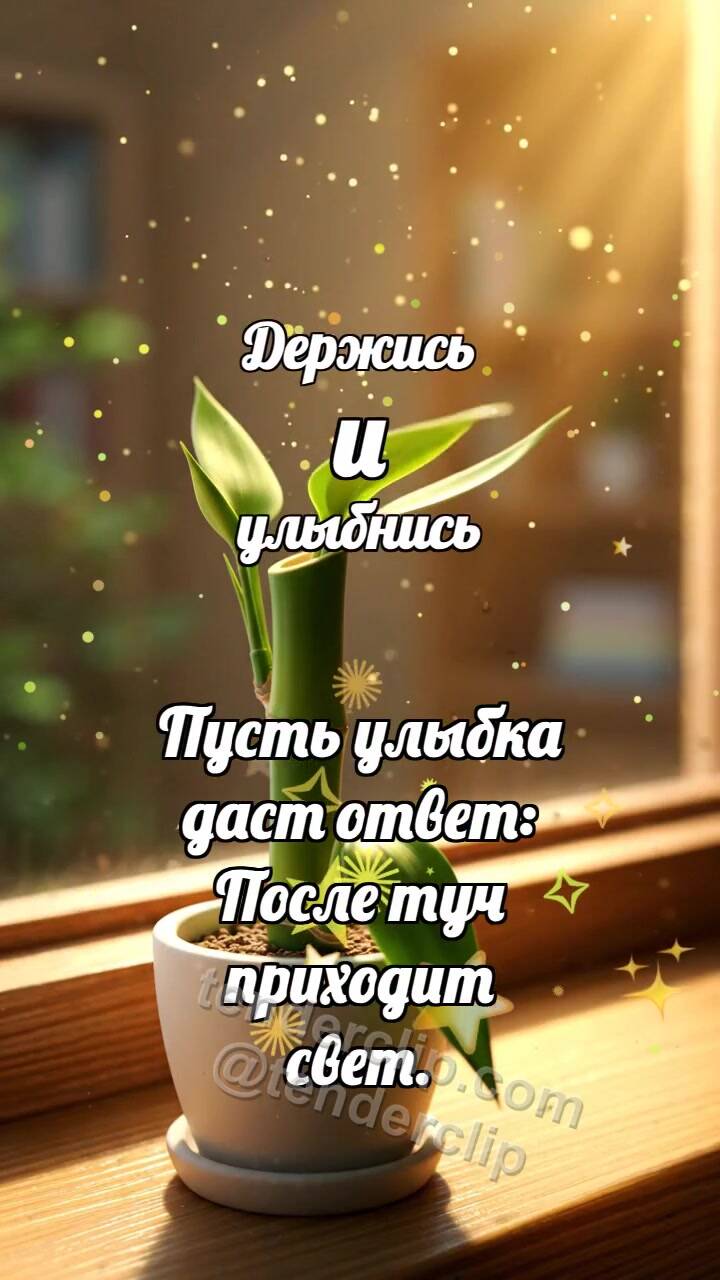 Анимационная открытка на тему Держись и улыбнись: Бамбук выпрямляет лист