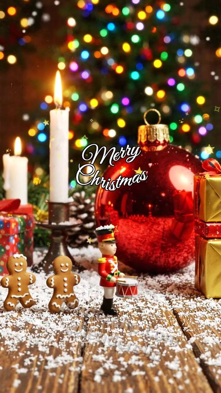Animated greeting card about Merry Christmas: tiny parade crosses the table