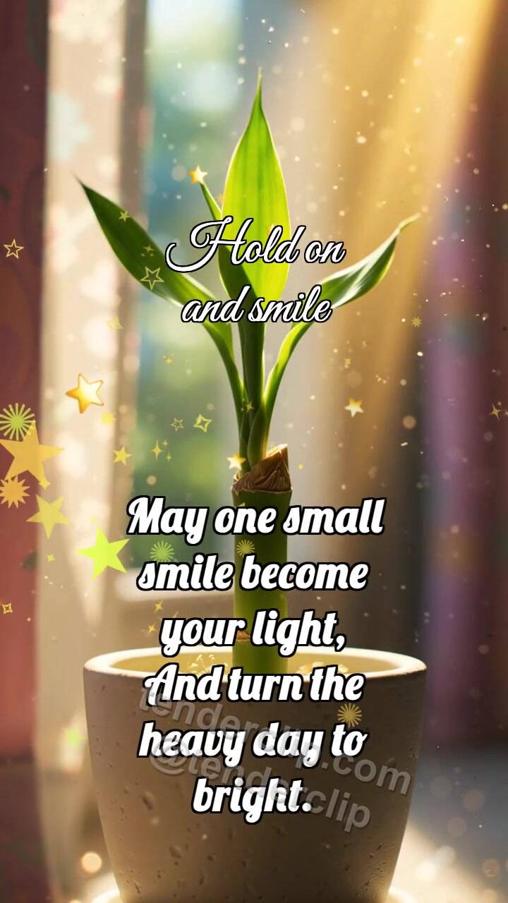 Animated greeting card about Hold on and smile: Bamboo Straightens Leaf