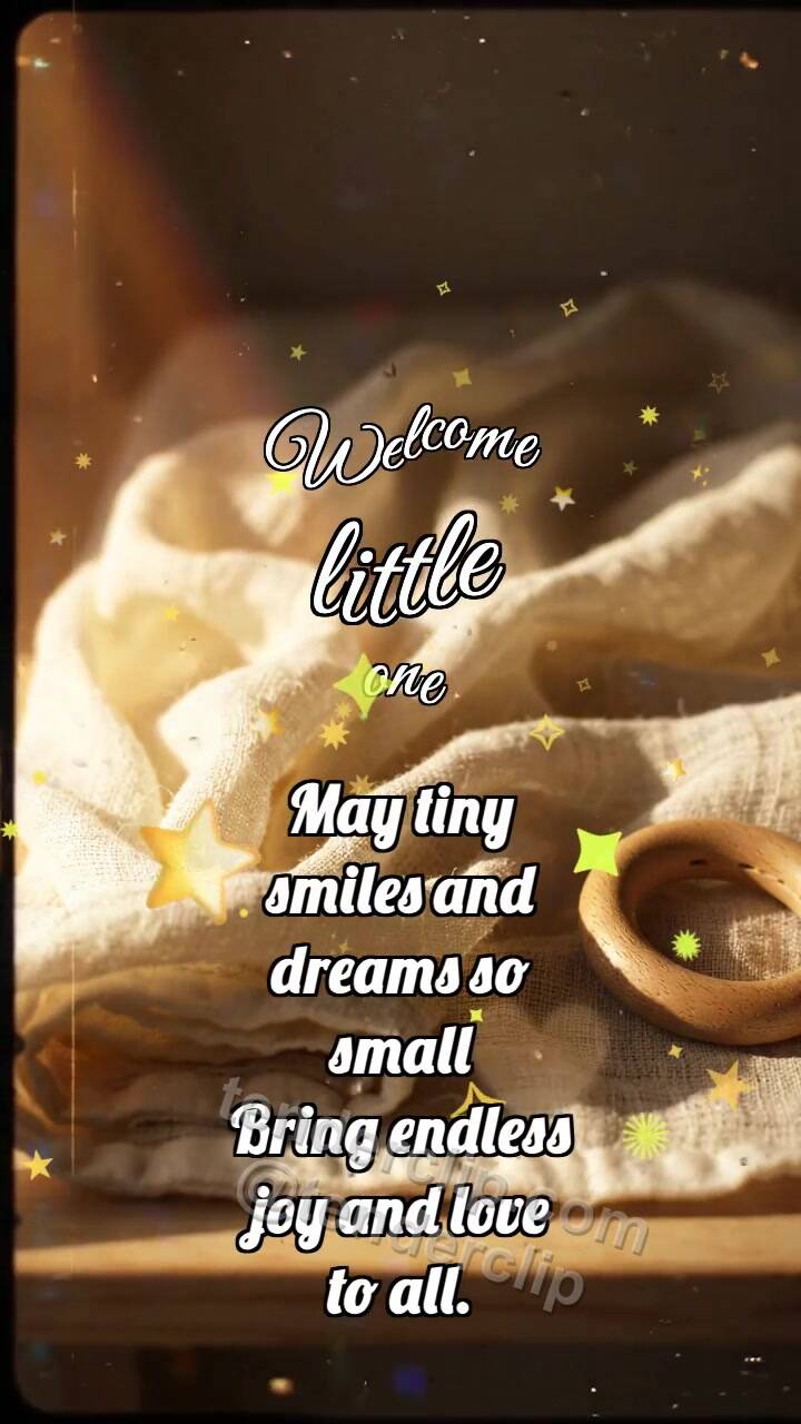 Animated greeting card about Welcome little one: Muslin Catches Ray