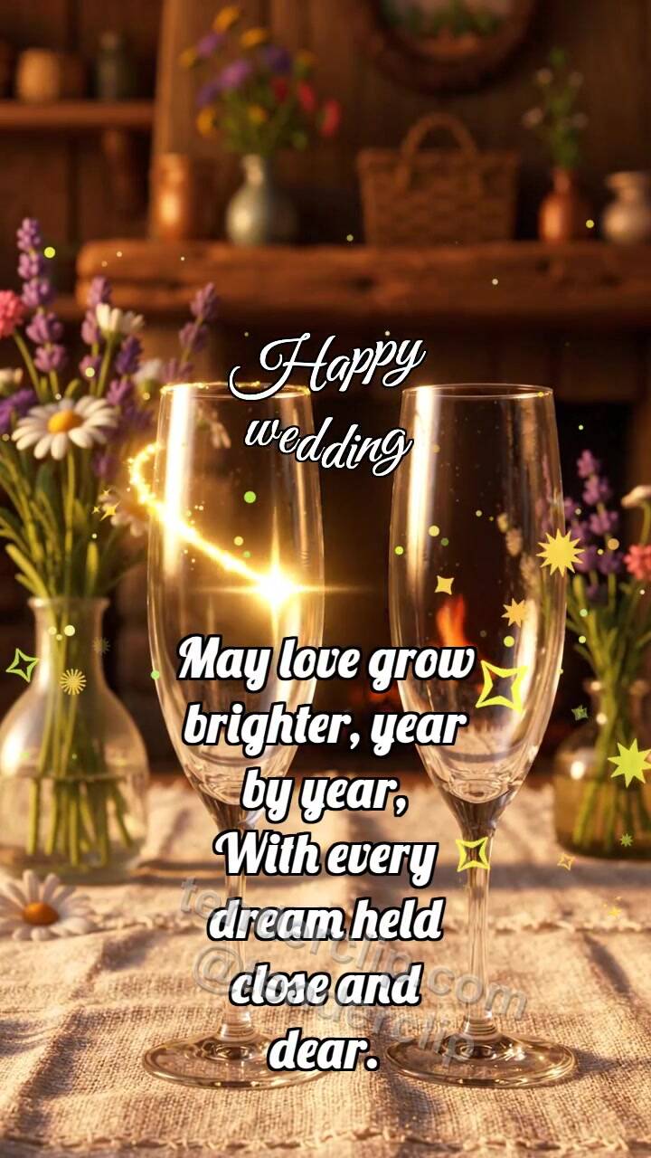 Animated greeting card about Happy wedding: Glasses Meet Glint
