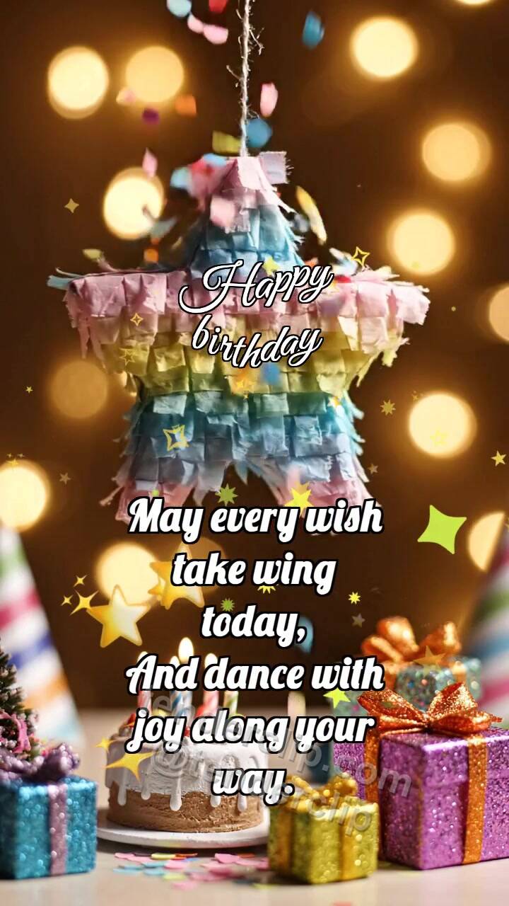 Animated greeting card about Happy birthday: Piñata Drops Confetti