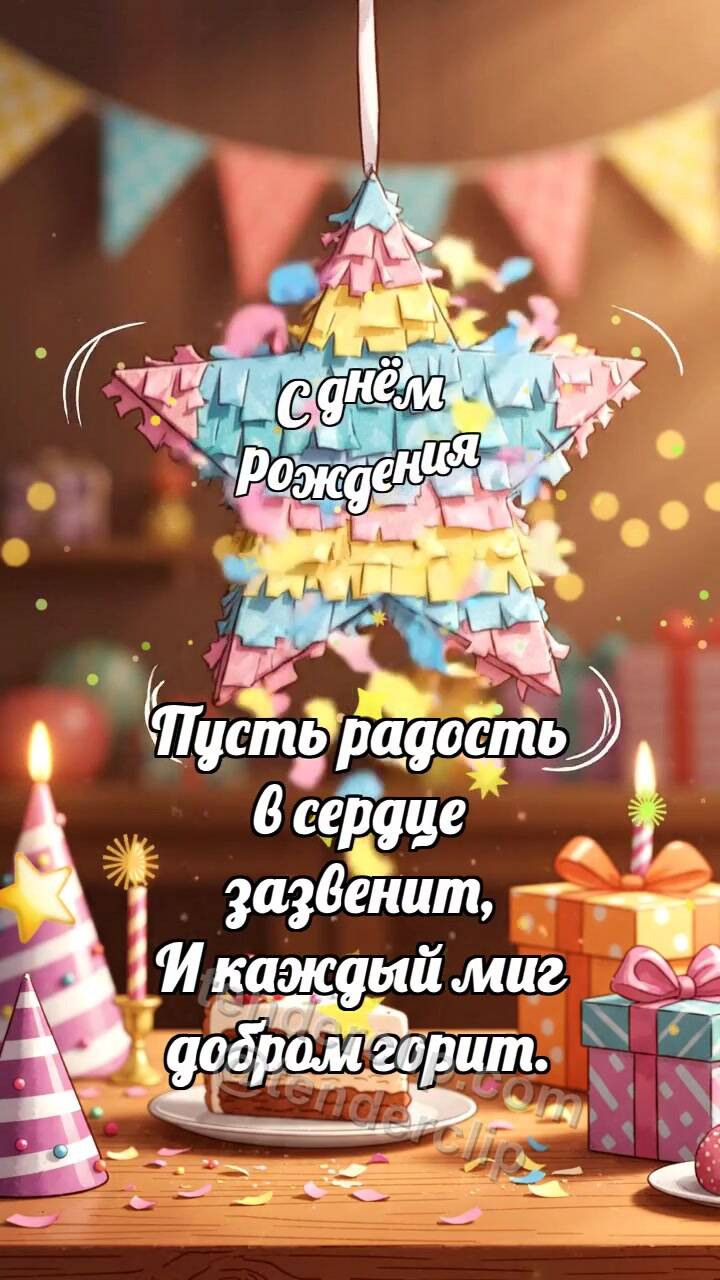 Анимационная открытка на тему С днём рождения: Пиньята роняет конфетти