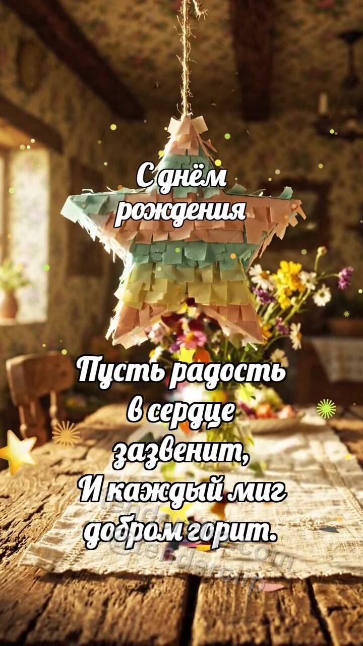 Анимационная открытка на тему С днём рождения: Пиньята роняет конфетти